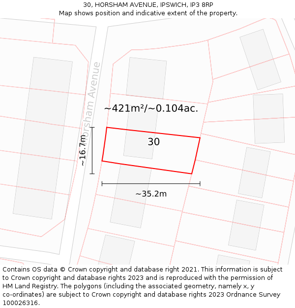 30, HORSHAM AVENUE, IPSWICH, IP3 8RP: Plot and title map