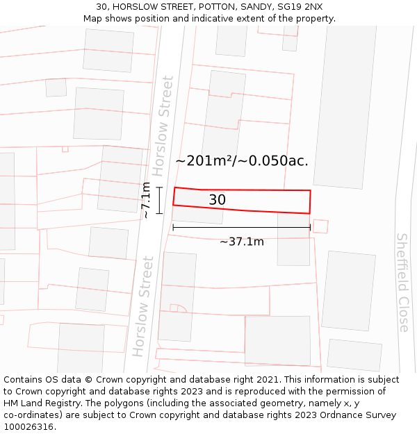 30, HORSLOW STREET, POTTON, SANDY, SG19 2NX: Plot and title map