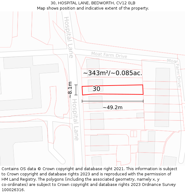 30, HOSPITAL LANE, BEDWORTH, CV12 0LB: Plot and title map