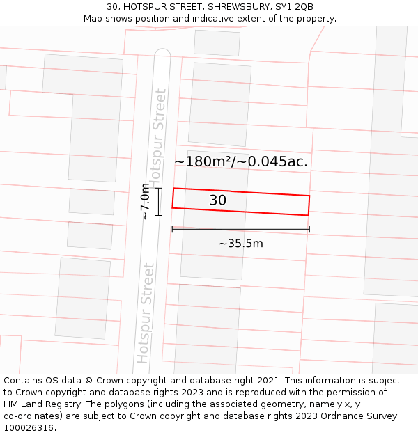 30, HOTSPUR STREET, SHREWSBURY, SY1 2QB: Plot and title map