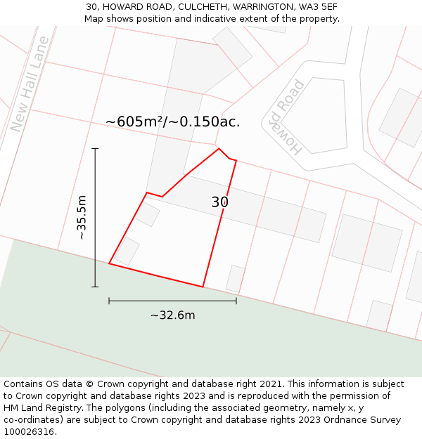 30, HOWARD ROAD, CULCHETH, WARRINGTON, WA3 5EF: Plot and title map