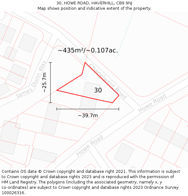 30, HOWE ROAD, HAVERHILL, CB9 9NJ: Plot and title map