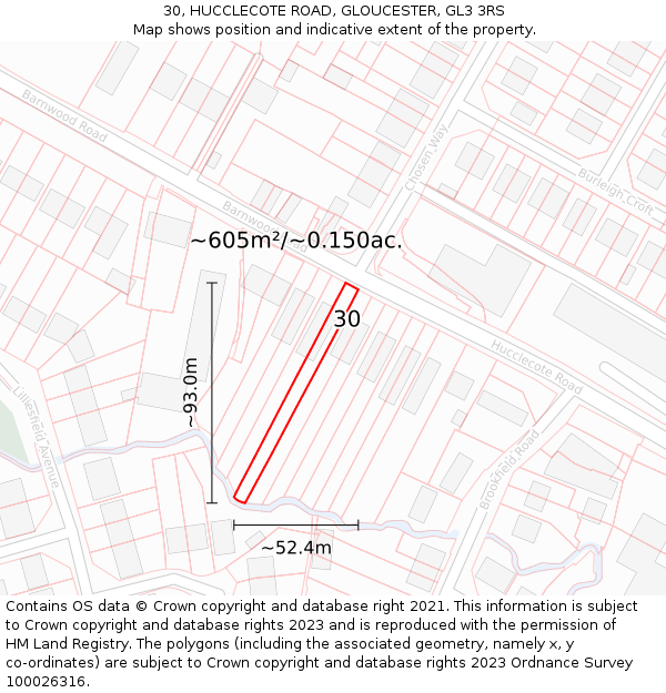 30, HUCCLECOTE ROAD, GLOUCESTER, GL3 3RS: Plot and title map