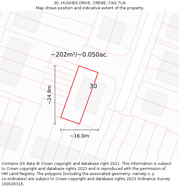 30, HUGHES DRIVE, CREWE, CW2 7UA: Plot and title map