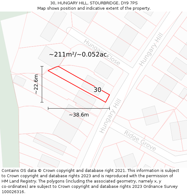 30, HUNGARY HILL, STOURBRIDGE, DY9 7PS: Plot and title map