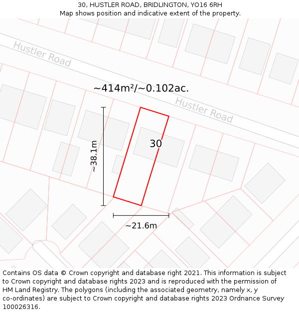 30, HUSTLER ROAD, BRIDLINGTON, YO16 6RH: Plot and title map