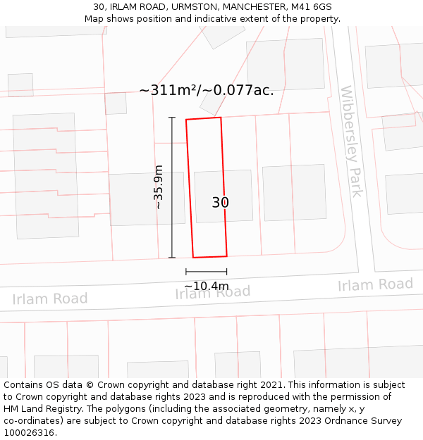 30, IRLAM ROAD, URMSTON, MANCHESTER, M41 6GS: Plot and title map