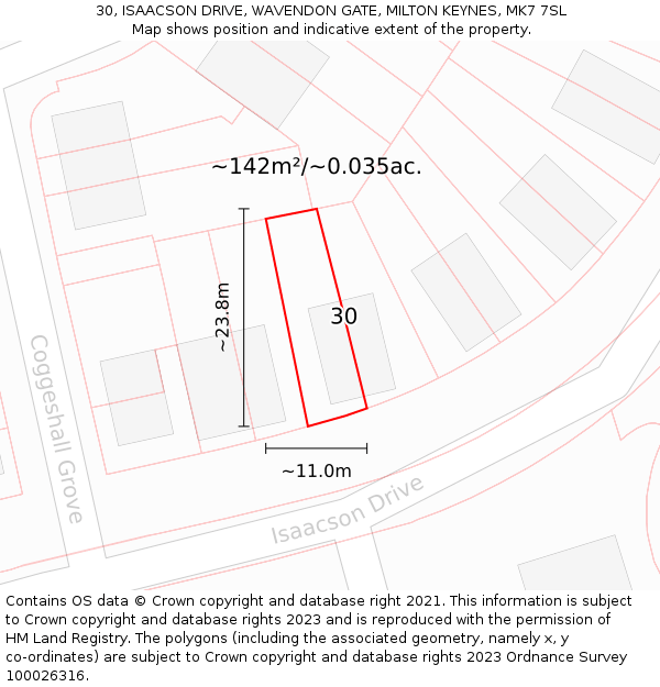 30, ISAACSON DRIVE, WAVENDON GATE, MILTON KEYNES, MK7 7SL: Plot and title map