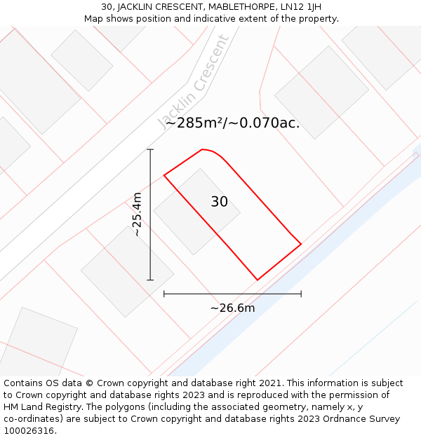 30, JACKLIN CRESCENT, MABLETHORPE, LN12 1JH: Plot and title map