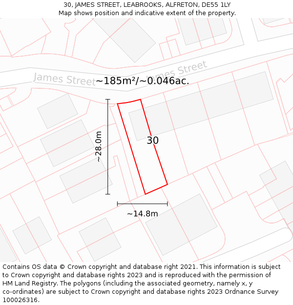 30, JAMES STREET, LEABROOKS, ALFRETON, DE55 1LY: Plot and title map