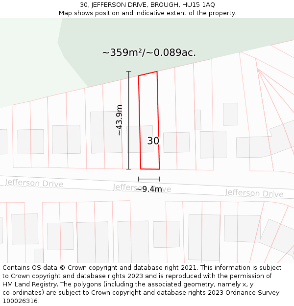 30, JEFFERSON DRIVE, BROUGH, HU15 1AQ: Plot and title map