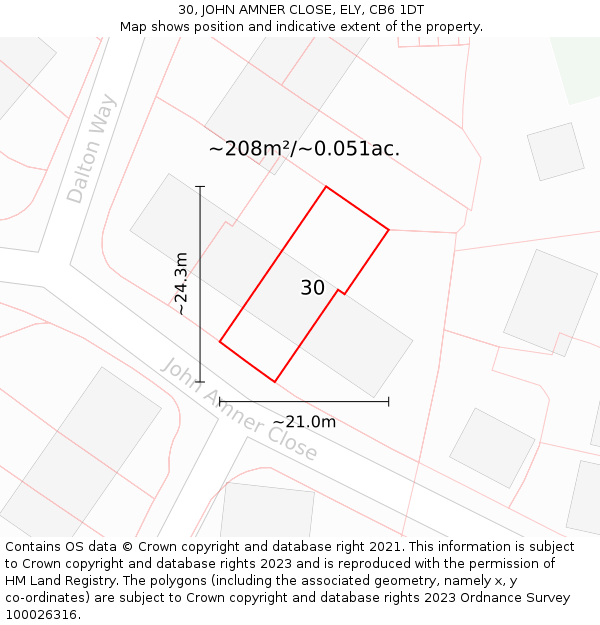 30, JOHN AMNER CLOSE, ELY, CB6 1DT: Plot and title map