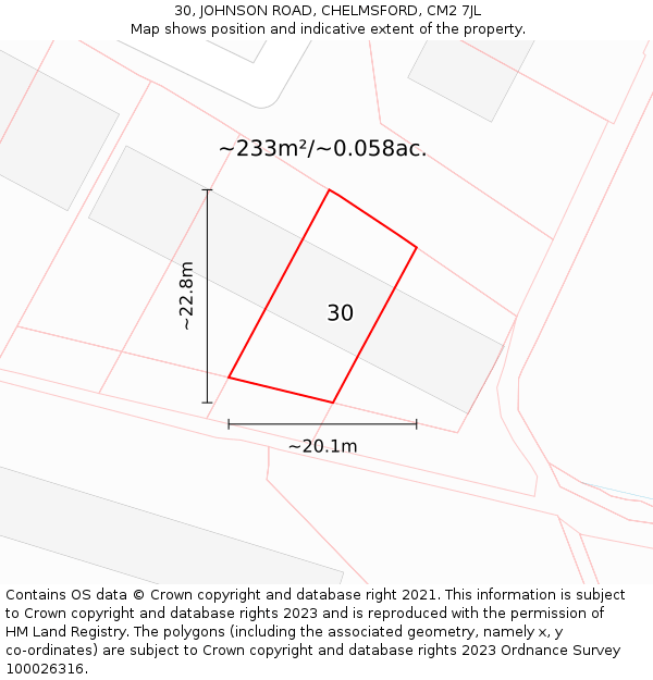 30, JOHNSON ROAD, CHELMSFORD, CM2 7JL: Plot and title map