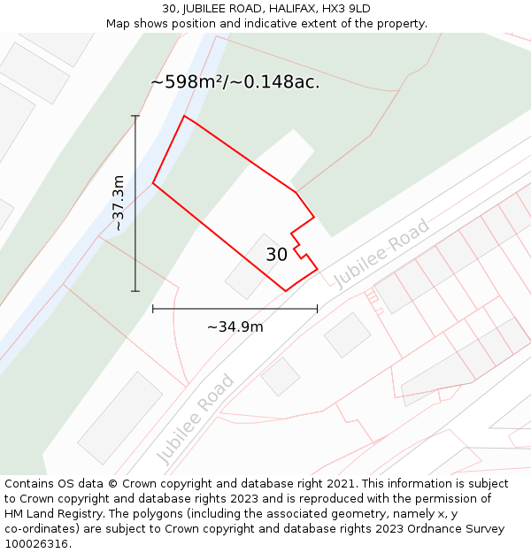 30, JUBILEE ROAD, HALIFAX, HX3 9LD: Plot and title map