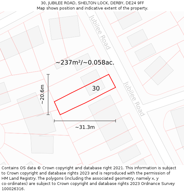 30, JUBILEE ROAD, SHELTON LOCK, DERBY, DE24 9FF: Plot and title map