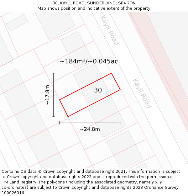 30, KAYLL ROAD, SUNDERLAND, SR4 7TW: Plot and title map