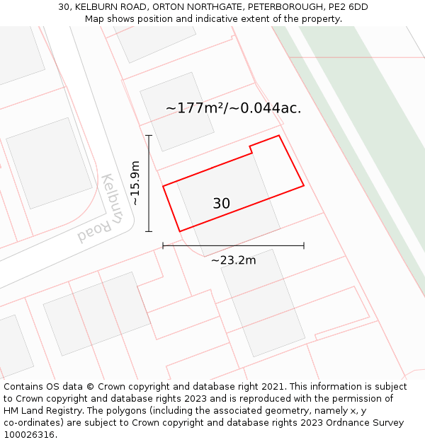 30, KELBURN ROAD, ORTON NORTHGATE, PETERBOROUGH, PE2 6DD: Plot and title map