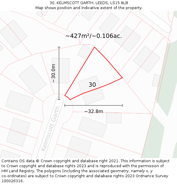 30, KELMSCOTT GARTH, LEEDS, LS15 8LB: Plot and title map