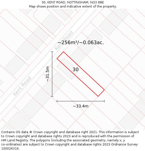 30, KENT ROAD, NOTTINGHAM, NG3 6BE: Plot and title map