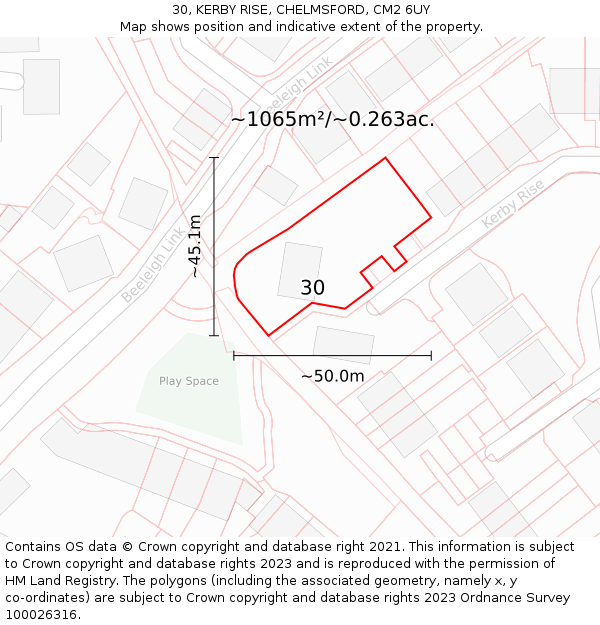 30, KERBY RISE, CHELMSFORD, CM2 6UY: Plot and title map