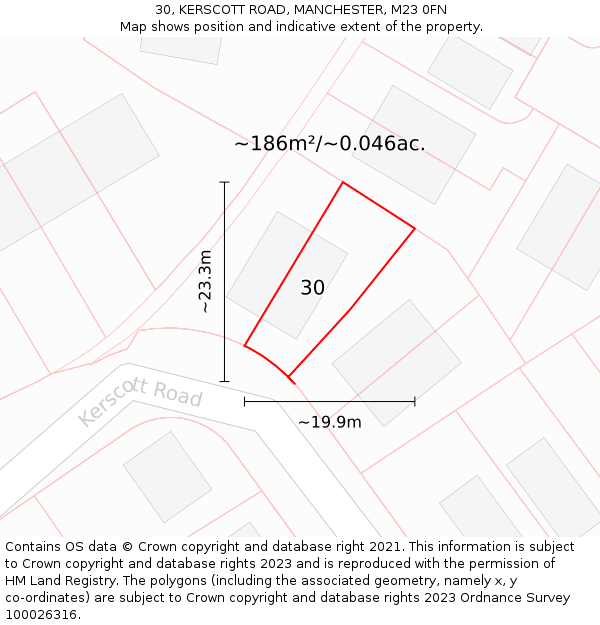 30, KERSCOTT ROAD, MANCHESTER, M23 0FN: Plot and title map