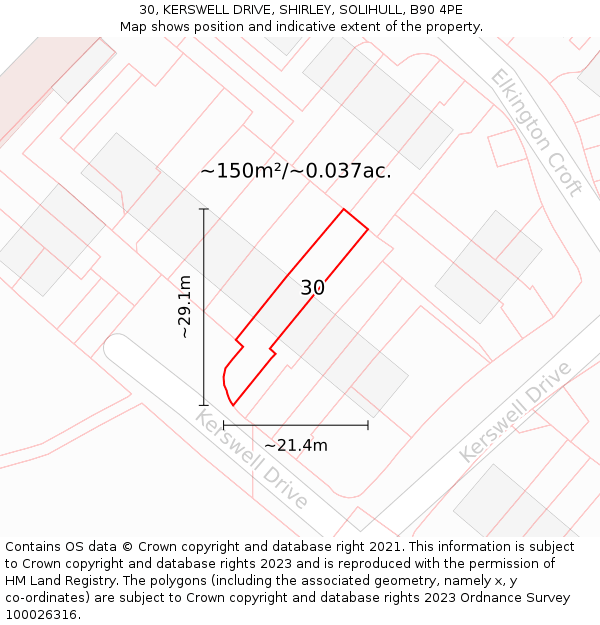 30, KERSWELL DRIVE, SHIRLEY, SOLIHULL, B90 4PE: Plot and title map