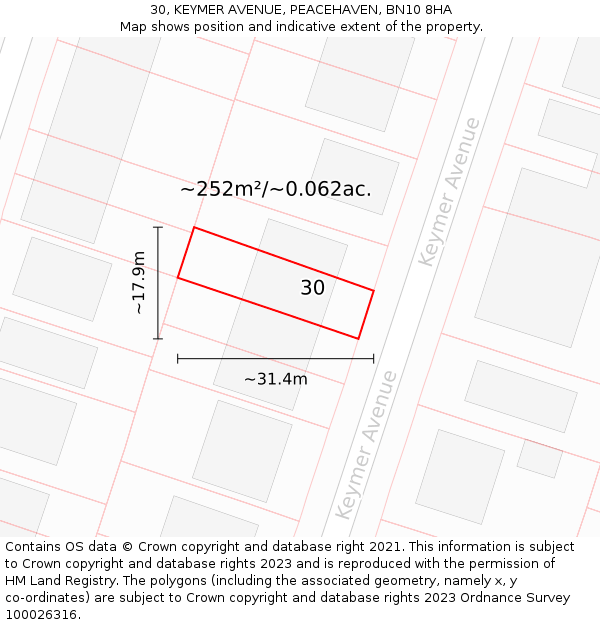 30, KEYMER AVENUE, PEACEHAVEN, BN10 8HA: Plot and title map