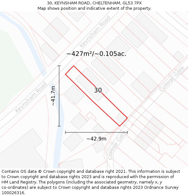 30, KEYNSHAM ROAD, CHELTENHAM, GL53 7PX: Plot and title map