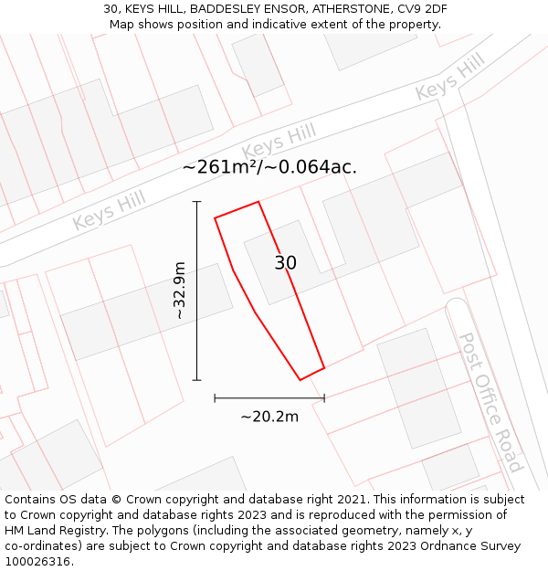 30, KEYS HILL, BADDESLEY ENSOR, ATHERSTONE, CV9 2DF: Plot and title map