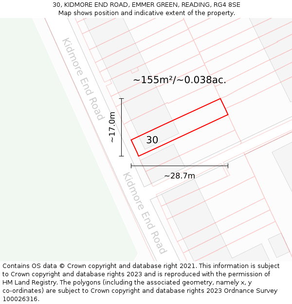 30, KIDMORE END ROAD, EMMER GREEN, READING, RG4 8SE: Plot and title map