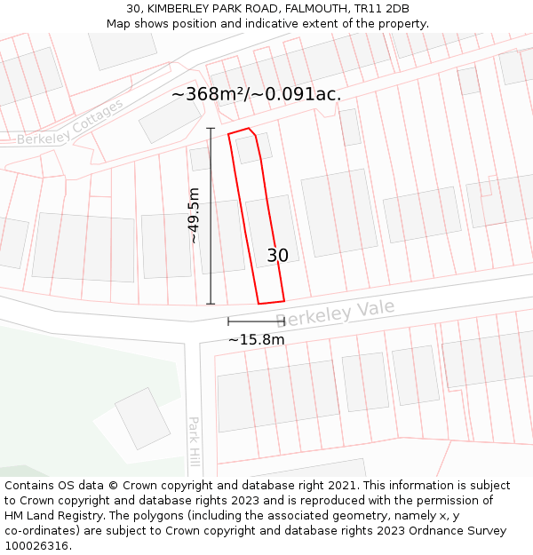 30, KIMBERLEY PARK ROAD, FALMOUTH, TR11 2DB: Plot and title map