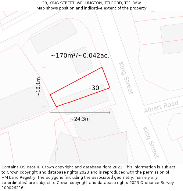 30, KING STREET, WELLINGTON, TELFORD, TF1 3AW: Plot and title map