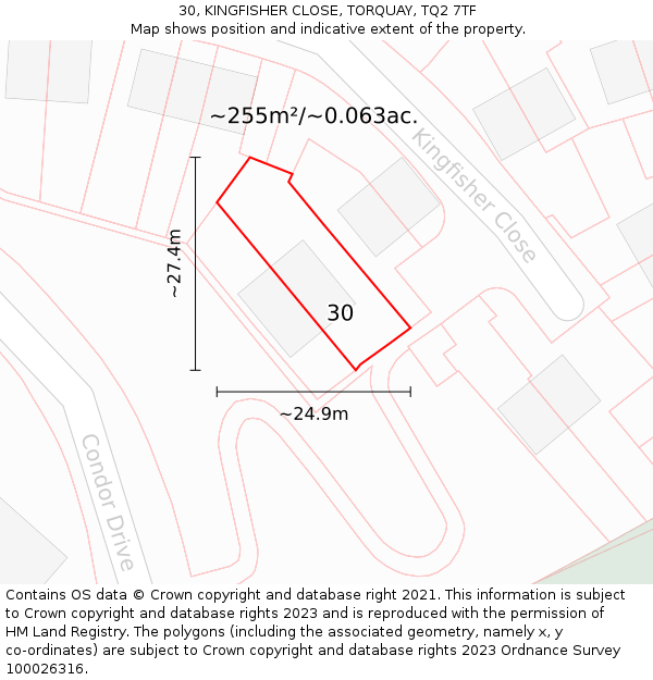 30, KINGFISHER CLOSE, TORQUAY, TQ2 7TF: Plot and title map