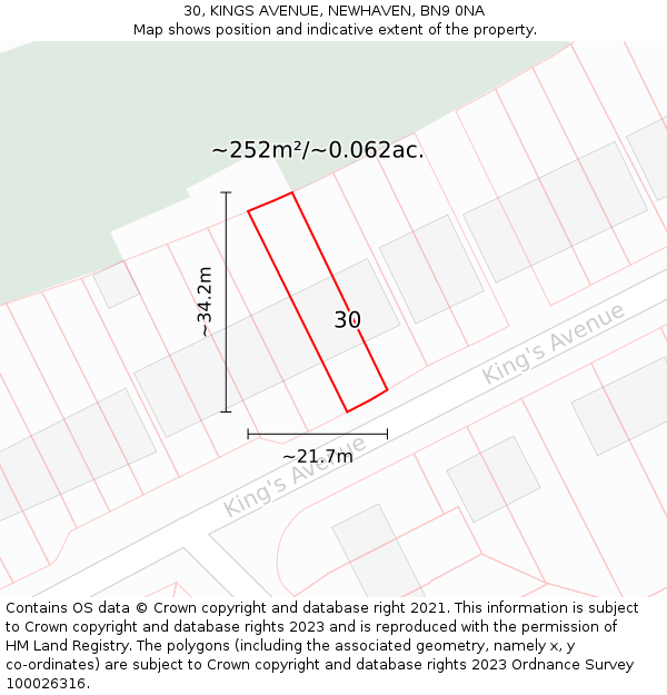 30, KINGS AVENUE, NEWHAVEN, BN9 0NA: Plot and title map