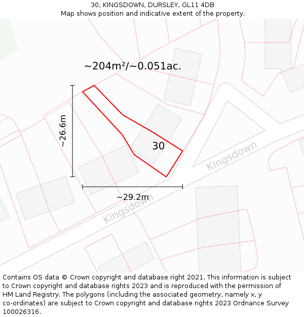 30, KINGSDOWN, DURSLEY, GL11 4DB: Plot and title map