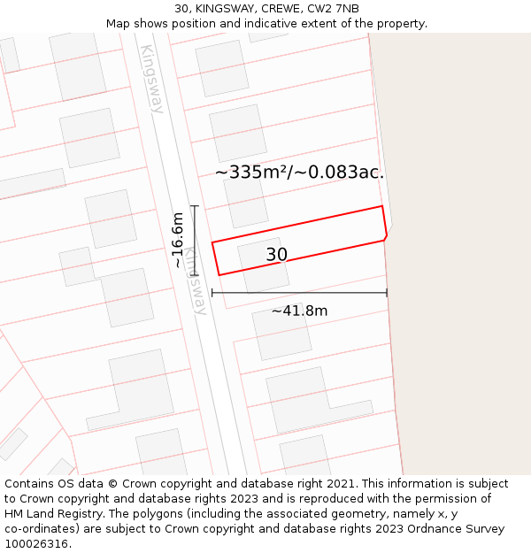 30, KINGSWAY, CREWE, CW2 7NB: Plot and title map