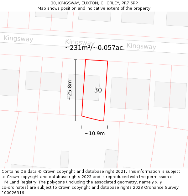 30, KINGSWAY, EUXTON, CHORLEY, PR7 6PP: Plot and title map