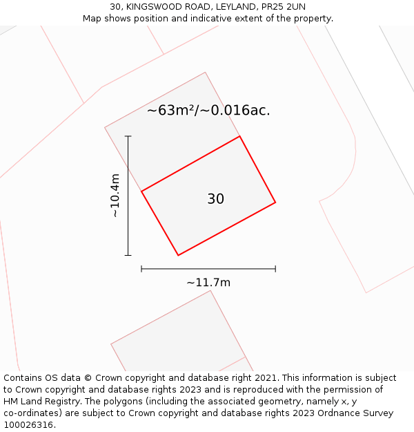 30, KINGSWOOD ROAD, LEYLAND, PR25 2UN: Plot and title map