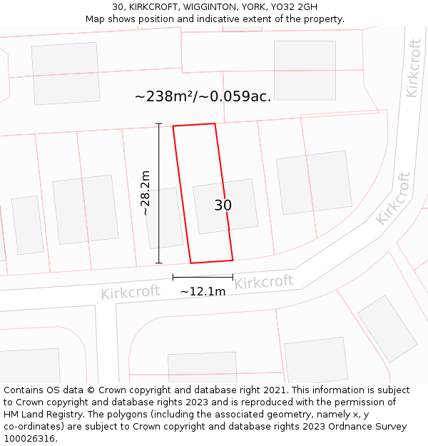 30, KIRKCROFT, WIGGINTON, YORK, YO32 2GH: Plot and title map