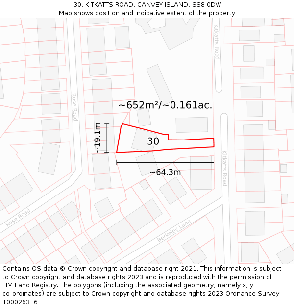 30, KITKATTS ROAD, CANVEY ISLAND, SS8 0DW: Plot and title map