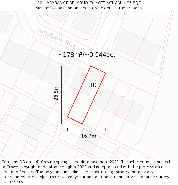 30, LADYBANK RISE, ARNOLD, NOTTINGHAM, NG5 8QG: Plot and title map