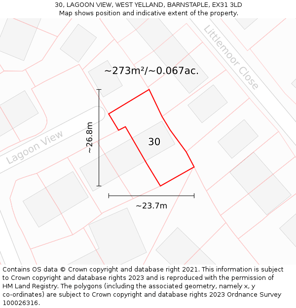 30, LAGOON VIEW, WEST YELLAND, BARNSTAPLE, EX31 3LD: Plot and title map