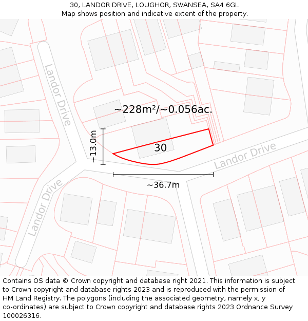 30, LANDOR DRIVE, LOUGHOR, SWANSEA, SA4 6GL: Plot and title map