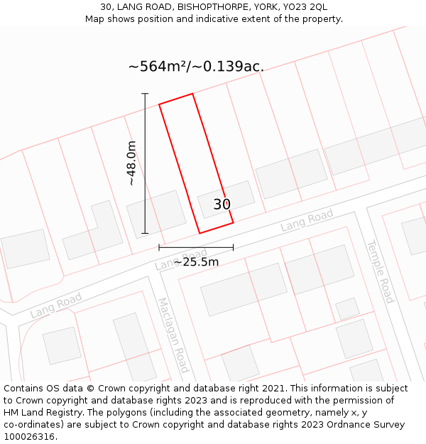 30, LANG ROAD, BISHOPTHORPE, YORK, YO23 2QL: Plot and title map