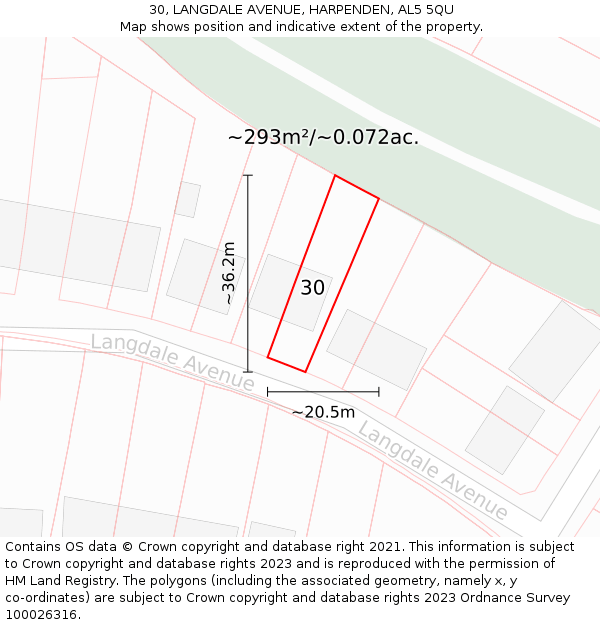 30, LANGDALE AVENUE, HARPENDEN, AL5 5QU: Plot and title map