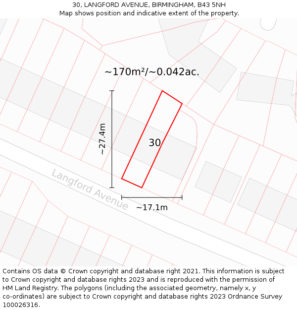 30, LANGFORD AVENUE, BIRMINGHAM, B43 5NH: Plot and title map