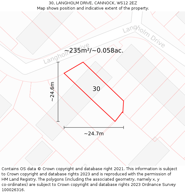 30, LANGHOLM DRIVE, CANNOCK, WS12 2EZ: Plot and title map