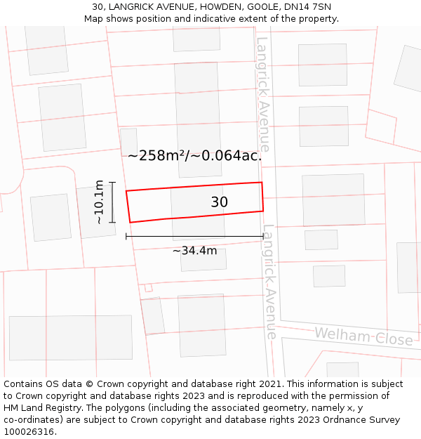 30, LANGRICK AVENUE, HOWDEN, GOOLE, DN14 7SN: Plot and title map