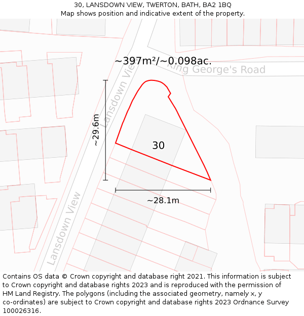 30, LANSDOWN VIEW, TWERTON, BATH, BA2 1BQ: Plot and title map