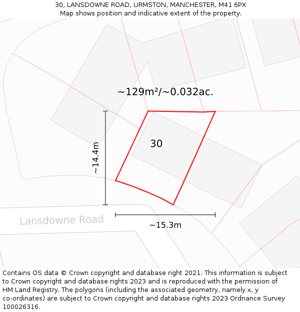 30, LANSDOWNE ROAD, URMSTON, MANCHESTER, M41 6PX: Plot and title map